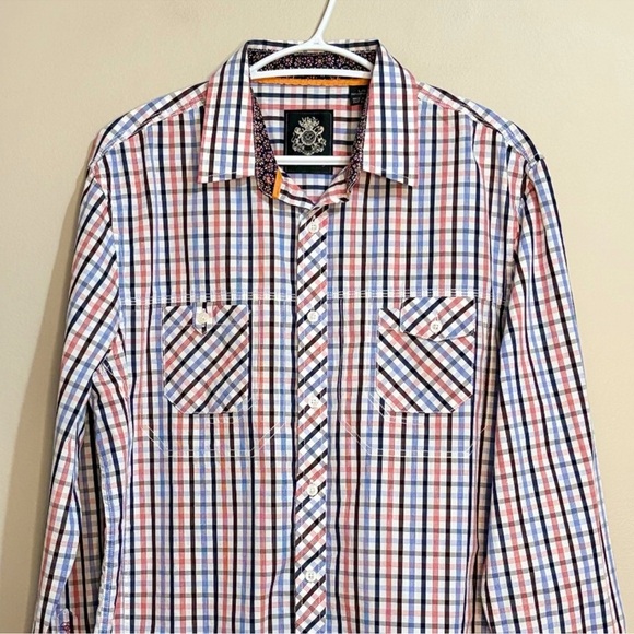 English Laundry White Blue & Red Plaid Cotton Button Up Dress Shirt - Picture 2 of 14